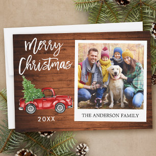 Brush Script Truck Instant Photo Wood Christmas Holiday Card