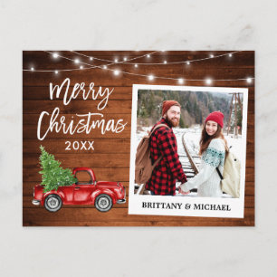Brush Script Truck Wood Vintage Couple Christmas Postcard