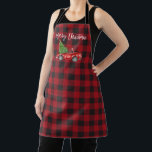 Brush Script Vintage Red Truck Christmas Plaid Apron<br><div class="desc">Brush Script Watercolor Vintage Red Truck with Christmas Tree - Merry Christmas Red Buffalo Plaid Apron</div>