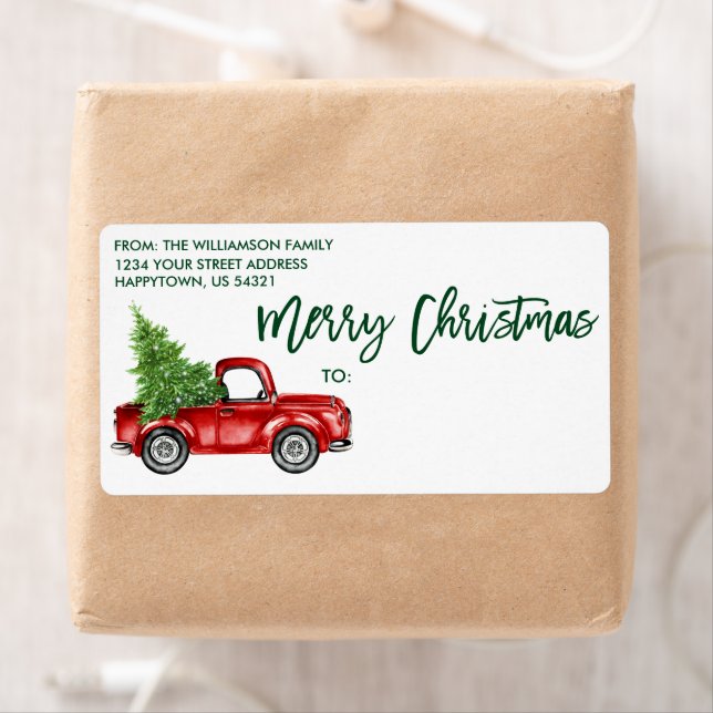 Brush Script Vintage Truck Christmas Green Mailing (Insitu)