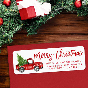 Brush Script Vintage Truck Christmas Red