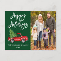 Brush Script Vintage Truck Photo Holidays Green