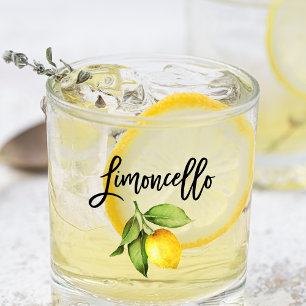 Brush Script Watercolor Lemon Limoncello Glass