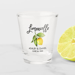 Brush Script Watercolor Lemon Wedding Limoncello Shot Glass