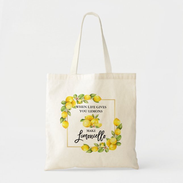 Brush Script Watercolor Lemons Limoncello Tote Bag (Front)