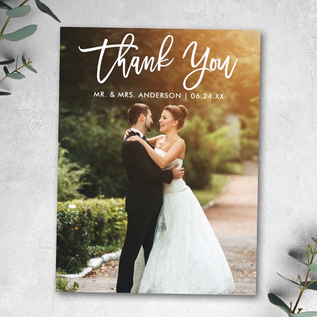 Brush Script Wedding Bride Groom Photo Postcard (Customize to change your personalized text size or text style.)