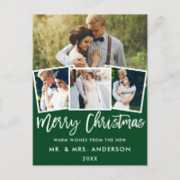 Brush Script Wedding Christmas 4 Photo Green