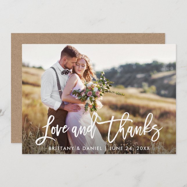 Brush Script Wedding Love and Thanks Kraft Card (Front/Back)