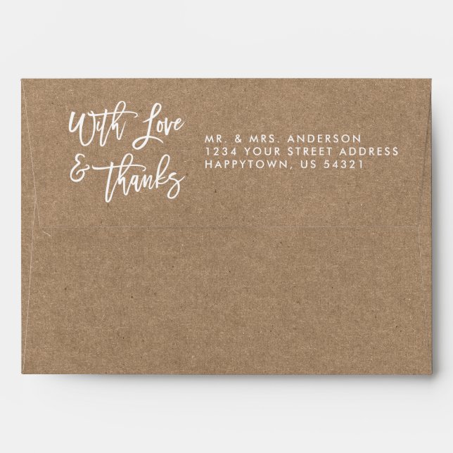 Brush Script Wedding Love Thanks Kraft Style Envelope (Back (Top Flap))