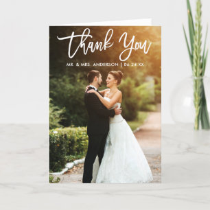 Brush Script Wedding Photo Folded Thank You Card