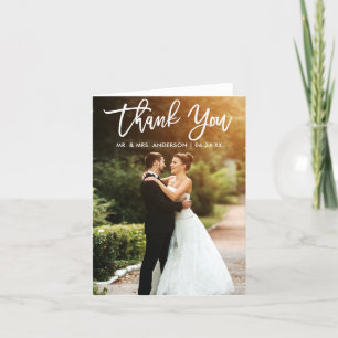 Brush Script Wedding Photo Folded Thank You Note Card