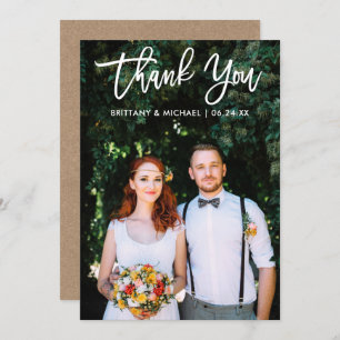 Brush Script Wedding Photo Kraft Thank You Card Wt