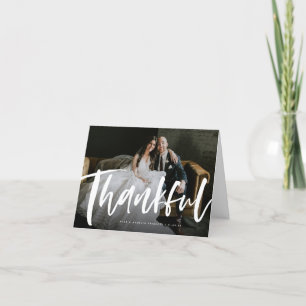 Brush script wedding photo thank you card