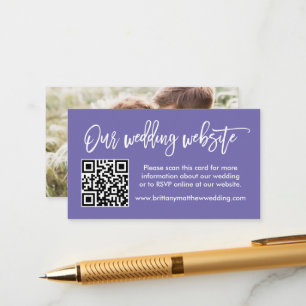 Brush Script Wedding Website QR Photo Periwinkle Enclosure Card