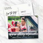 Brush Script We're Getting Married Save the Date Postcard<br><div class="desc">Modern Brush Script We're Getting Married - Engagement Announcement Save The Date Photo Postcard</div>