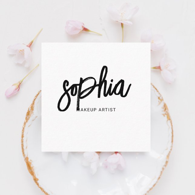 Brush Script White QR Code Square Business Card (Creator Uploaded)