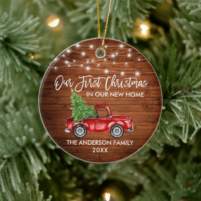 Brush Script Wood 1st Christmas Home Truck Lights Ceramic Tree Decoration (Tree)