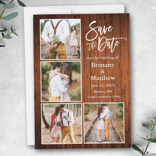 Brush Script Wood 4 Photo Engagement Save The Date