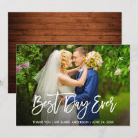 Brush Script Wood Best Day Ever Wedding Card