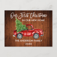 Brush Script Wood First Christmas New Home Truck