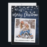 Brush Script Wood Instant Camera Photo Christmas Holiday Card<br><div class="desc">Modern Brush Script,  Instant Camera Style Photo Merry Christmas Card - Rustic Blue Wood</div>