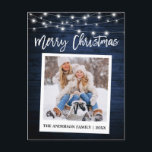 Brush Script Wood Instant Camera Photo Christmas Postcard<br><div class="desc">Modern Brush Script,  Instant Camera Style Photo Merry Christmas Postcard - Rustic Blue Wood</div>