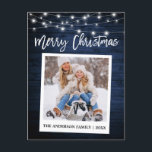 Brush Script Wood Instant Camera Photo Christmas Postcard<br><div class="desc">Modern Brush Script,  Instant Camera Style Photo Merry Christmas Postcard - Rustic Blue Wood</div>