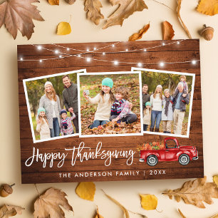 Brush Script Wood Lights Truck Photo Thanksgiving Postcard