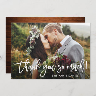 Brush Script Wood Thank You So Much Wedding Card