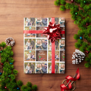 Brush Script Wood Vintage Truck Christmas 3 Photo Wrapping Paper
