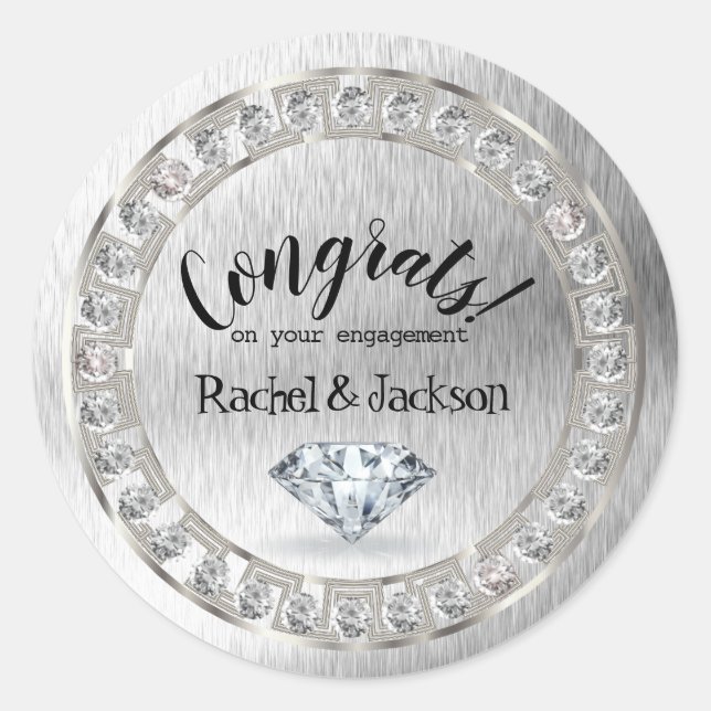 Brush Silver Diamond Engagement Classic Round Sticker (Front)