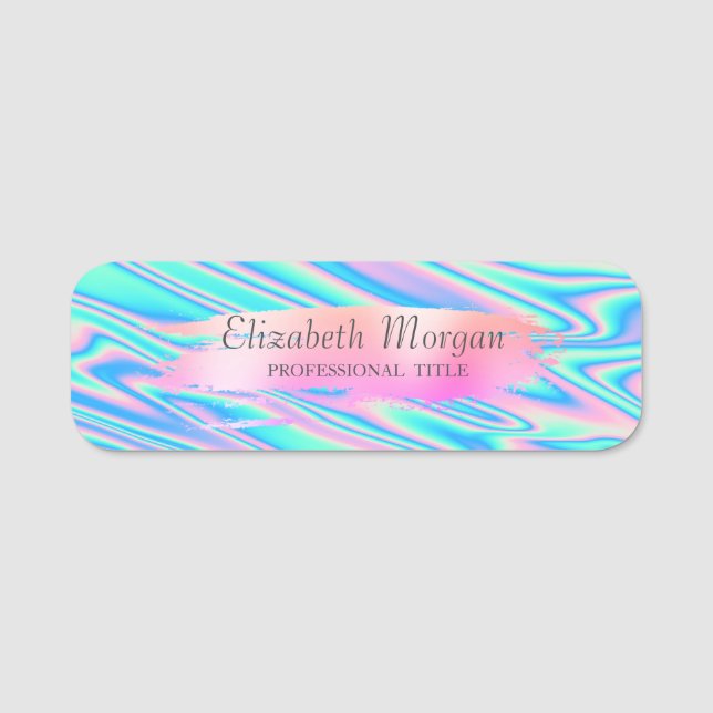 Brush Stroke,Colourful Ombre Holographic Name Tag (Front)