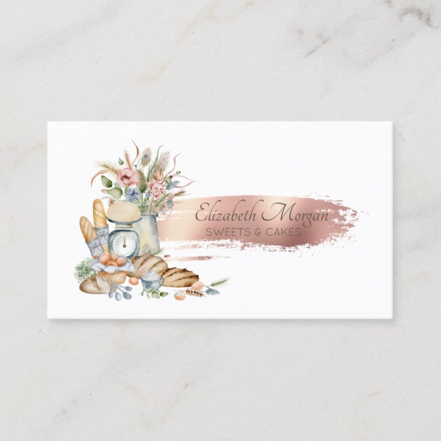  Brush Stroke Floral Rustic Breads Business Card (Front)