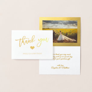 Brush Stroke Gold Foil THANK YOU Wedding PHOTO Card