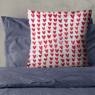 Brush stroke hearts - red and pink cushion