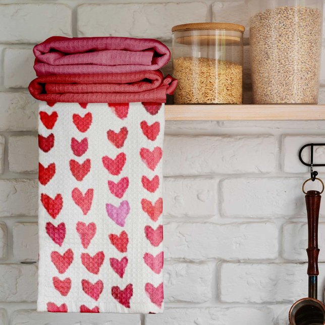 Brush stroke hearts - red and pink tea towel (Creator Uploaded)