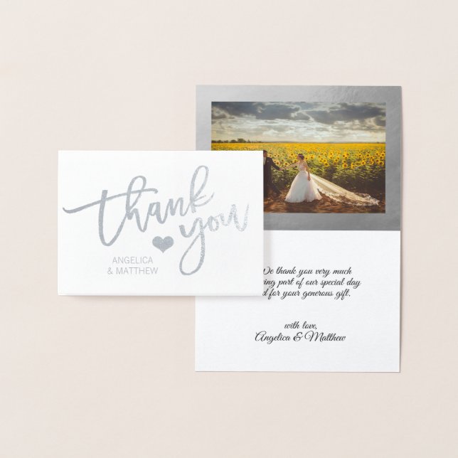 Brush Stroke Silver Foil THANK YOU Wedding | PHOTO Card (Display)