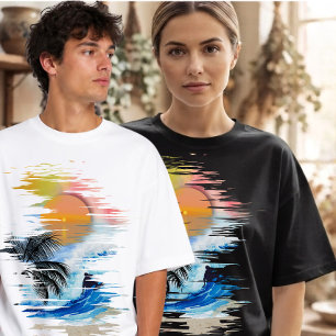 Brush Stroke Tropical Sunset Surfing Aesthetic T-Shirt