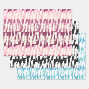 Brush stroke, wet paint, dry brush, blue, B/W Wrapping Paper Sheet