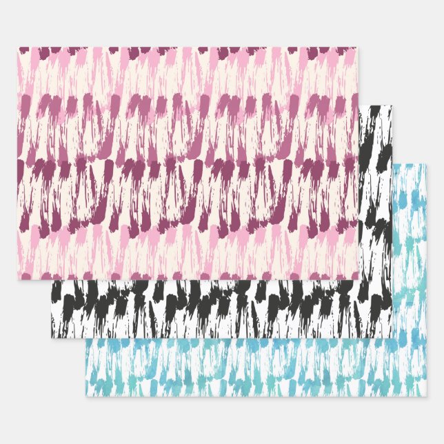 Brush stroke, wet paint, dry brush, blue, B/W Wrapping Paper Sheet (Set)