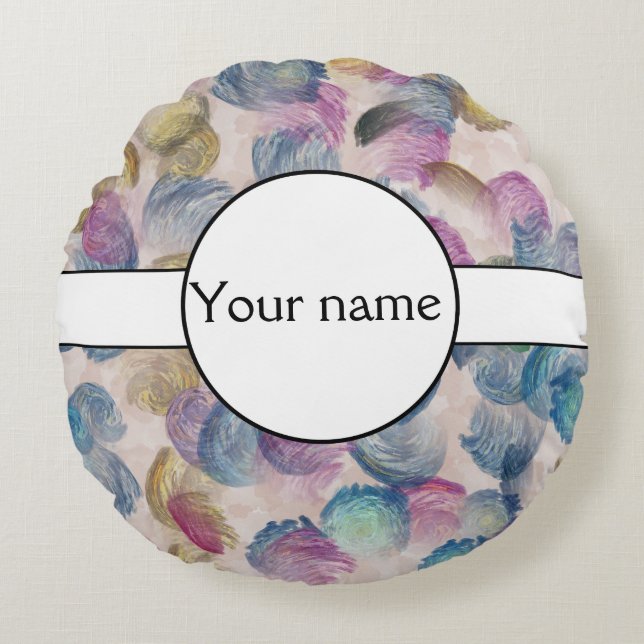 Brush strokes abstract design round cushion (Front)