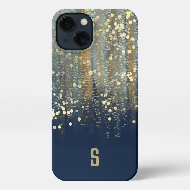 Brush Strokes and Confetti Dots with Gold Monogram iPhone Case (Back)