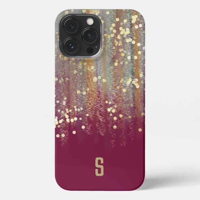 Brush Strokes and Confetti Dots with Gold Monogram iPhone Case (Back)