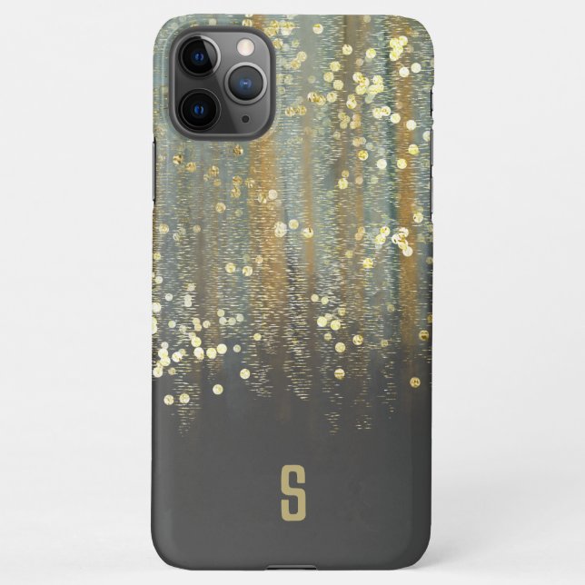 Brush Strokes and Confetti Dots with Gold Monogram iPhone Case (Back)