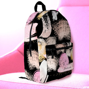 brush strokes and scribbles pattern on black printed backpack