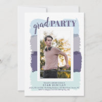 Brush Strokes Blue Photo Graduation Party Invitati