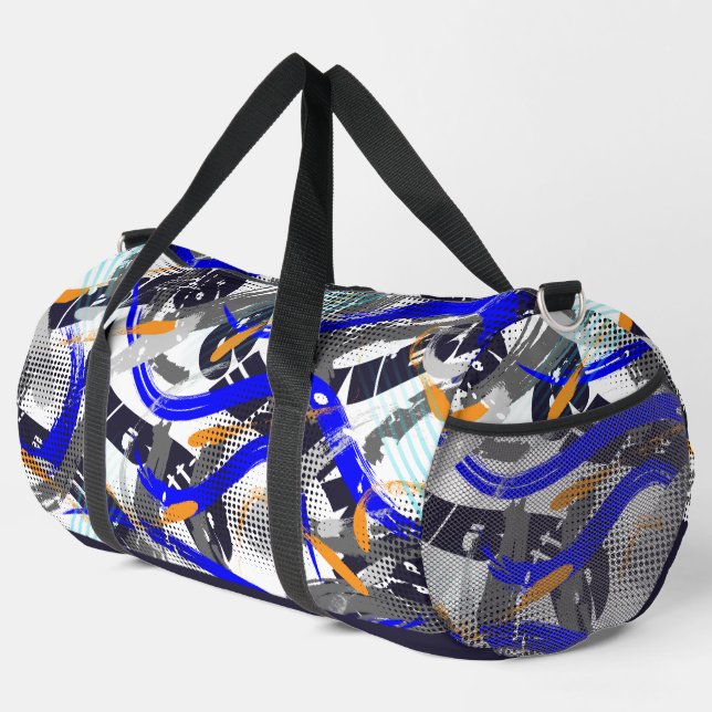 Brush Strokes Geometric Elements in Collage  Duffle Bag (Right Corner)