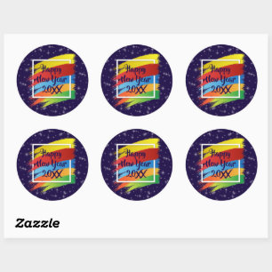 Brush Strokes Happy New Year 20xx Party Classic Round Sticker
