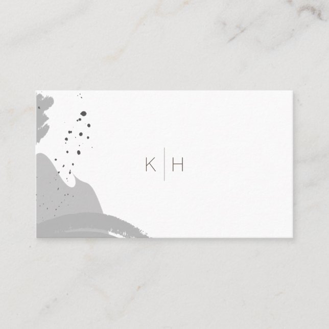 Brush Strokes Monogram Grey Business Card (Front)