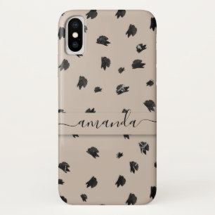 Brush strokes polka dots on beige_with name  Case-Mate iPhone case